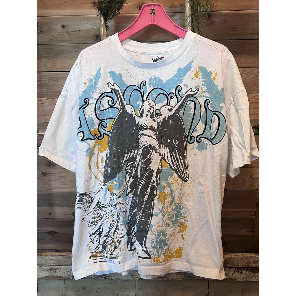 Massive Angel Graphic T Shirt Mens XL White Blue Gothic Double Sided Streetwear